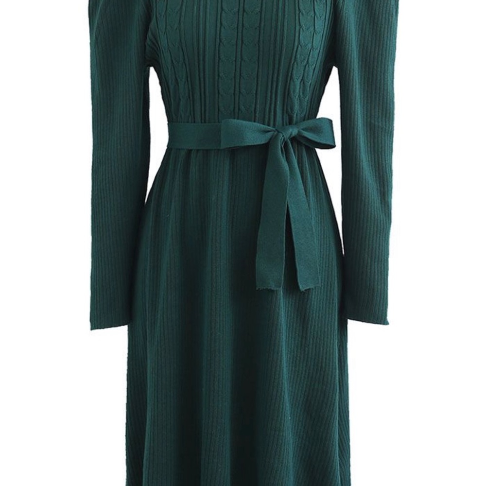 HOST PICK⭐️BRAID KNIT GIGOT SLEEVE MIDI DRESS IN DARK GREEN - Picture 4 of 11